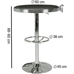 Kadima Design Retro-Bartisch, Verstellbare Höhe, Aluminium-Look, Kunstleder - Trendig & Stabil. 60x60x68 cm