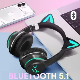 Avizar Bluetooth Kopfhörer Leuchtende Katzenohren Schwarz