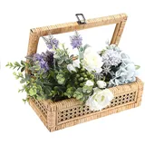 IGNPION Dekorative Rattan-Box mit Deckel, gewebtes Regal, Aufbewahrungskorb, rechteckig, Rattan, Andenken-Displaybox, Boho-Stil, Schreibtischkorb für Heimdekoration (M)