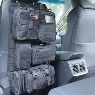 Jimikay Taktische Sitzrücken-Organizer für Fahrzeuge, Molle-Paneel, Aufbewahrungstasche mit 5 abnehmbaren Molle-Taschen für alle Fahrzeuge wie Jeep,SUV,Auto,Ford,Chevy,Toyota usw (Modell C-Schwarz)