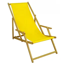 Erst-Holz Strandstuhl gelb Gartenliege Strandliege Deckchair Tisch Liegestuhl Holz hell klappbar 10-302NT