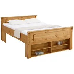 Massivholzbett HOME AFFAIRE "Tessin, Stauraumbett, Landhausstil, Schubladen optional, rustikal", beige (natur), B:152cm H:85cm L:207cm, Betten, zertifizierte Kiefer, Kassetten-Optik, stabile Qualität