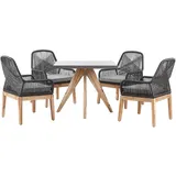 Beliani Beliani, Gartenmöbel grau schwarz Hellbraun, Stein, 4-Sitzer Stühle Faserzement Akazienholz-Gestell rustiklaler Look Gartenausstattung Garten und Terrasse - Balkontisch, Set 90 x 90 cm und 4