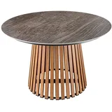 riess-ambiente Esstisch VALHALLA WOOD Ø115cm grau / braun · bis 6 Personen (Einzelartikel, 1-St), Keramik · rund · Indoor · Outdoor · Lamellen-Design · Japandi-Stil braun|grau