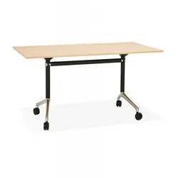 Klappbarer Schreibtisch aus Holz und Metall | Arbeitstisch mit Rollen | Designermöbel für Büro | Beige Naturholz Optik | Kadima Design