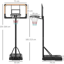 sportnow Basketballkorb Outdoor mit Ständer, 182-213 cm höhenverstellbar Basketballständer mit Rollen, Standfuß mit Wasser Sand, Basketballanlage für Jugendliche, Erwachsene, in Hinterhöfen, Gärten