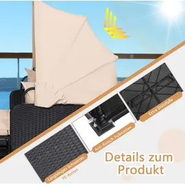 Costway Sonnenliege 200 x 150 x 80 cm Schwarz/Braun