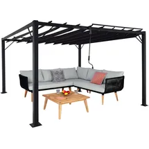 Mendler Pergola HWC-L40, Garten Lamellen-Pavillon Terrassenüberdachung, 8cm-Alu-Gestell Stoff/Textil, 3x3m anthrazit