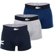 Lacoste Herren Boxershorts, 3er Pack - Trunks, Big Croc Print, Cotton Stretch Dunkelblau/Grau M