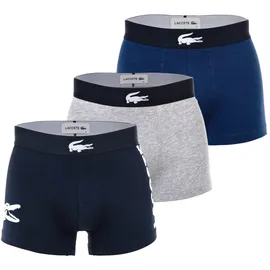 Lacoste Herren Boxershorts, 3er Pack - Trunks, Big Croc Print, Cotton Stretch Dunkelblau/Grau M