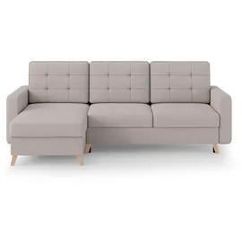 beautysofa Ecksofa VINCI mit Schlaffunktion und Bettkasten, Cappuccino Velo 624, Uniwersalle Ottomane - Creme