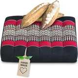 livasia Sitzkissen klein - 35x35x6cm - Bodenkissen Indoor/Outdoor, Meditationskissen Yogakissen, Stuhlauflage Palettenmöbel, Steppkissen Auflage Stuhl Bank handgefertigt (Schwarz/Rot)