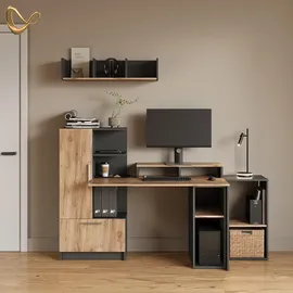 livinity® Lorena PC-SCHRANK 28,5 x 72 x 0 cm Anthrazit/Goldkraft Eiche