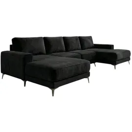 A&J MöbelLand Eckcouch Polyester mit Schlaffunktion 3-Sitzer Schwarz