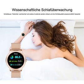 TPFNet Smart Watch / Fitness Tracker IP67 für Damen - Milanaise Armband - Android & IOS - Gold