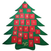 Deko AS befüllbarer Adventskalender Adventskalender zum Befüllen - Tannenbaum - grün rot gold - 12420 (1 Stück), mit 24 roten Filztaschen