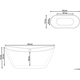 Beliani ANTIGUA freistehende Badewanne 150 x 75 cm (180 l, 75 cm, 72 cm)