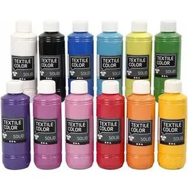 Creativ Company Textile Solid, Acryllack deckend, sortierte Farben, 12x250 ml