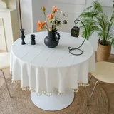 FANIVIN Cotton Linen Tischdecke Tischtuch Tischwäsche Couchtisch Küchen tischabdeckung Tafeltuch Rund Weiß Durchmesser 140cm