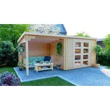 Gartenhaus Flachdach Gerätehaus Holz 28mm mit Anbau 3x2.4+2.4M Harz - EB28236L