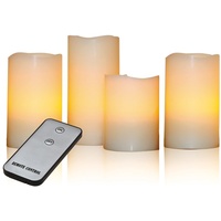 X4-LIFE LED Echtwachskerzen mit Fernbedienung 4er Set - Flackernde Flamme - Stumpenkerzen - inkl. Batterien - 10 cm bis 15 cm