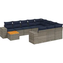 vidaXL 11-teiliges Gartensofa-Set mit Kissen, grau, Polyrattan - Grau