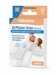 Lifemed® Allround 4 Größen Pflaster-Strips, halbtransparent 99028 , 1 Packung = 20 Pflaster in 4 verschiedenen Größen