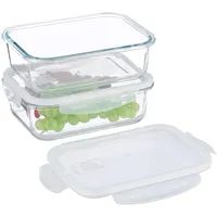 Relaxdays Glasbehälter mit Deckel, 2er Set, 1520ml, Frischhaltedosen, Kunststoffdeckel,