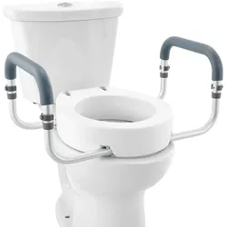 VEVOR Toilettensitzerhöhung, 88,9 mm Hoch, Tragkraft 136 kg, für Runde Standardtoiletten, Aluminium-Handlauf, mit EVA-Armlehnenpolster, für Senioren, Behinderte, Patienten, Schwangere, Mediziner