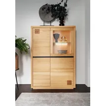 Main Möbel Highboard 103 x 148 cm Kernbuche geölt / Beige/Schwarz