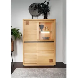 Main Möbel Highboard 103 x 148 cm Kernbuche geölt / Beige/Schwarz