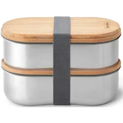 Lunchbox BLACK+BLUM "Bentobox", silber (edelstahlfarben), Edelstahl, Lebensmittelaufbewahrungsbehälter, 2x500 ml