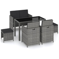 vidaXL Garten-Essgruppe Polyrattan 6-tlg. grau