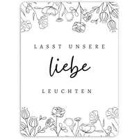 50x Lasst unsere Liebe leuchten Wunderkerzen Hochzeit Etiketten - Schöne, doppelt gelochte Kärtchen für Wunderkerzen und Knicklichter (Blumen)