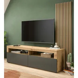 Inn.Furn TV-Lowboard Eiche Artisan, grau 160 cm mit Akustikpaneelen Oskar