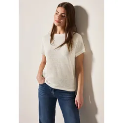 T-Shirt CECIL, Damen, Gr. XS (36), weiß (vanilleweiß), Strick, Obermaterial: 50% Baumwolle, 50% Polyester, unifarben, casual, normal hüftbedeckend, U-Boot-Ausschnitt, Kurzarm, Shirts, in luftiger Strick-Optik