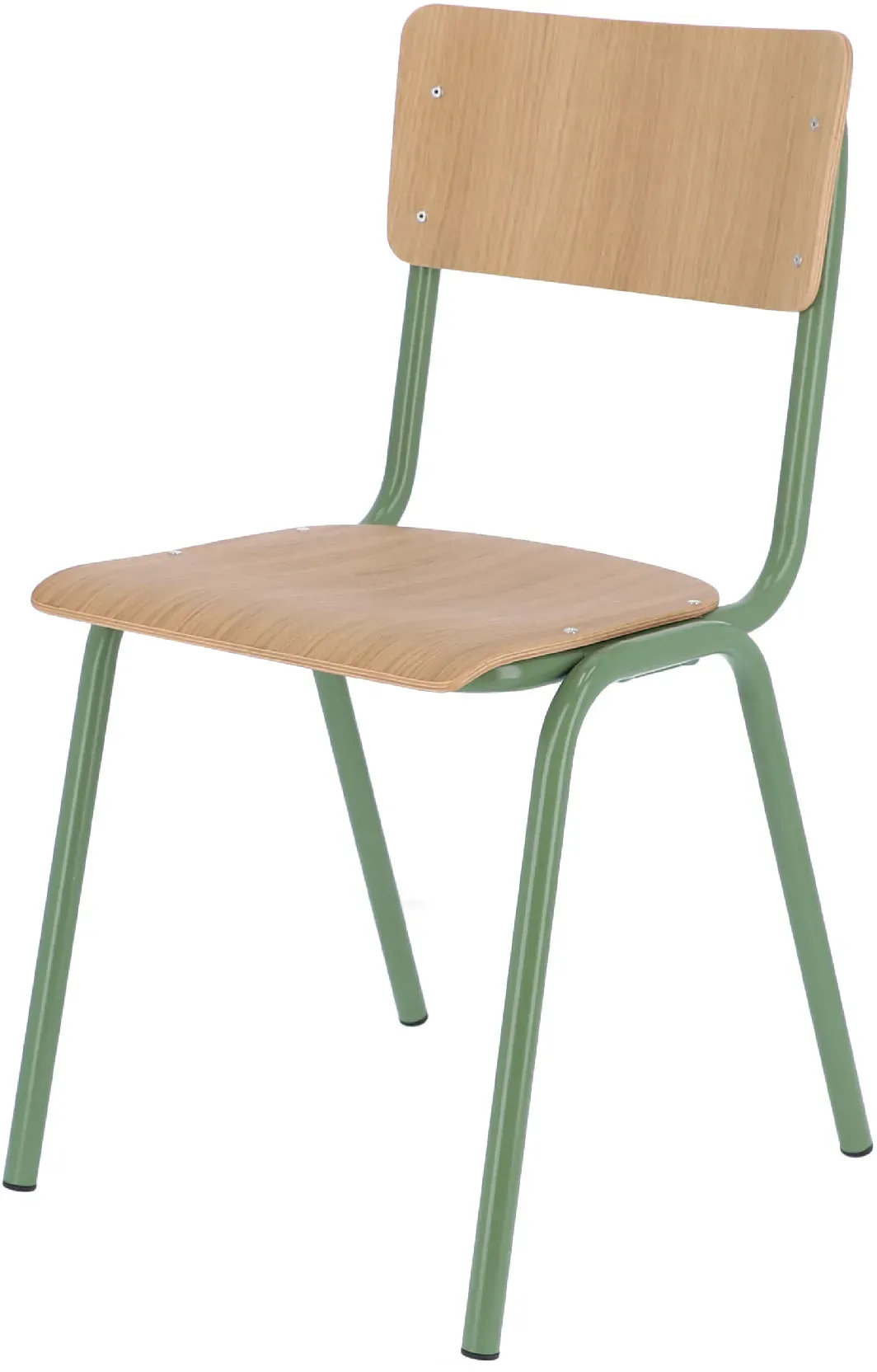 Stuhl Zero Multiplex und Metall, stapelbar im Retro Chic, Salbei und Eiche, robust und pflegeleicht