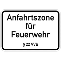 Schild Anfahrtszone für Feuerwehr § 22 VVB, Alu, 500x350 mm
