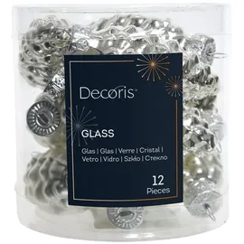 Kaemingk Christbaumschmuck Zapfen Glas 2,5 cm Länge 6 cm 12 Stück silber
