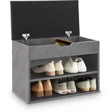 Juskys Schuhregal mit Klappdeckel und gepolstertem Sitz 60x30x44 cm - Betonoptik