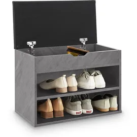 Juskys Schuhregal mit Klappdeckel und gepolstertem Sitz 60x30x44 cm - Betonoptik