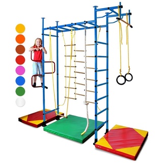 NiroSport Sprossenwand Sprossenwand Kinderzimmer M3 Kletterwand indoor aufbau ohne bohren, (1er-Set), drei Höhenvarianten, 6 Farbe blau 55 cm x 200 cm x 270 cm