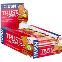 USN Trust Caramel Biscuit Cookie Bar: High Protein Bars, Perfect On-the-Go und Post-Workout Protein Snacks (12 x 60g Riegel pro Packung), Rot/Blau