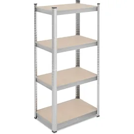Relaxdays Schwerlastregal, HxBxT: 138x60x40 cm, 200 kg, Stahl, 4 Ebenen, Lagerregal, Keller, Garage, zum Stecken, Silber