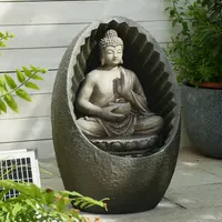 Bumilgar Solar Buddha Springbrunnen mit LED-Lotus-Funktion für Zen-Meditation – Innen- und Außendekoration (Wohnbereich,Büro,Garten, Terrasse, Wohnzimmer) – 40x32.5x27cm Brown