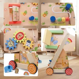 Labebe Lauflernwagen aus Holz für Babys ab 1 Jahr Laufwagen Holz-Walker Holzwagen Gehhilfe für Kleinkinder - Bunt