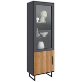 Elfo Carryhome Vitrine, Anthrazit, Schwarz, Eiche, Glas, teilmassiv, 1 Fächer, 54x197x40 cm, Wohnzimmer, Wohnwände, Vitrinenschränke