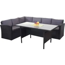 Mendler Poly-Rattan-Garnitur 7-tlg. Schwarz