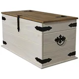 Loreno® Truhe Mexico, massives Pinienholz, Mexiko-Design, weiß lasiert weiß