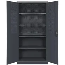 Jan Nowak Werkzeugschrank mit Lochwand BRUNO 5 Ebenen Abschließbar Metallschrank mit Werkzeugwand Werkstattschrank 185x92x50cm Anthrazit